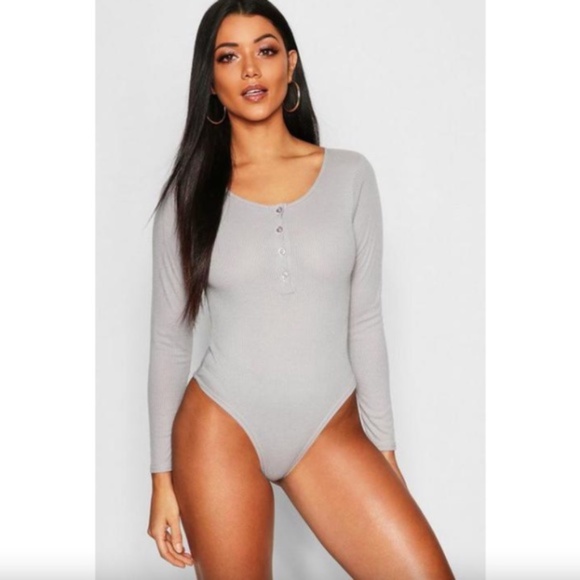 Boohoo Tops - Long Sleeve Knitted Button Up Bodysuit
